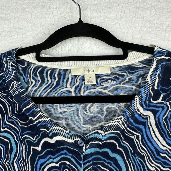 2/$30 Sejour Cardigan Sweater Womens 3X Blue Abstract Colorful Artsy Resortwear - Picture 5 of 10